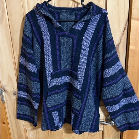 Other - Striped Baja Style Hooded Sweater in Blue and Purple